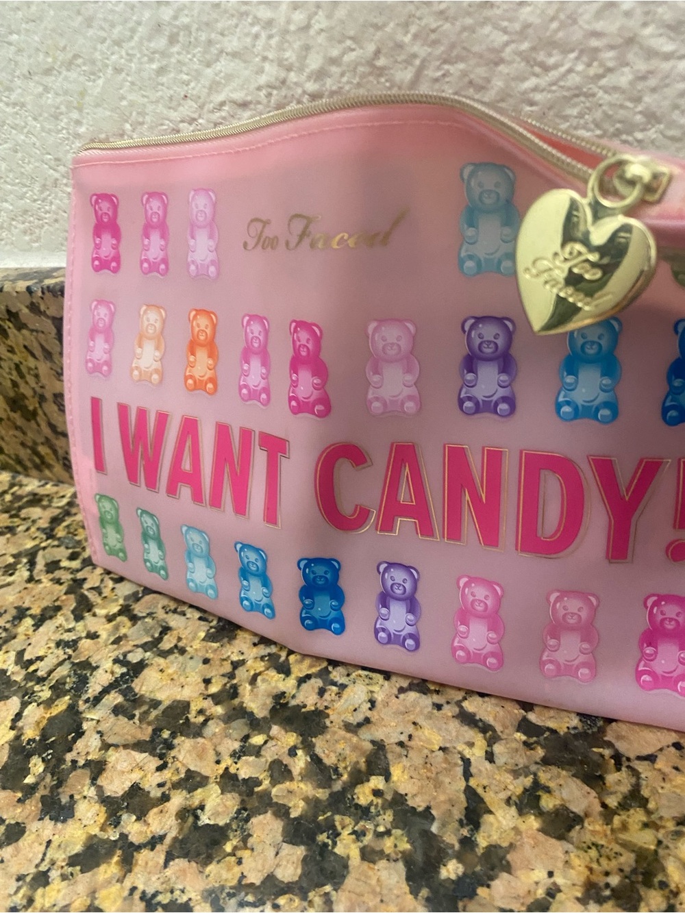 Too Faced Pink 'I Want Candy' Gummy Bear Cosmetic Pouch